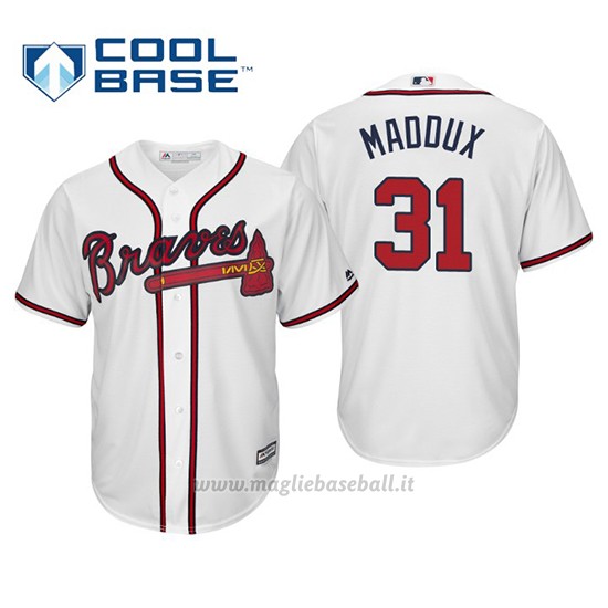Maglia Baseball Uomo Atlanta Braves Greg Maddux Cool Base Majestic 1ª2019 Bianco